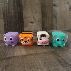Alex Lot of 4 Square Animal Water Squirt Bath Toys Zebra Tiger Elephant Hippo